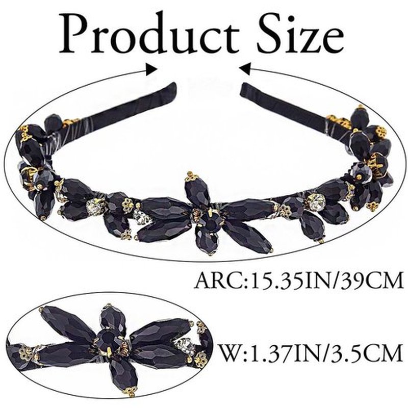 Firuilo Thin Rhinestones Headband Blue Crystal Hair Bands Sparkle Beaded Head Bands for Women(Type A) (Black)