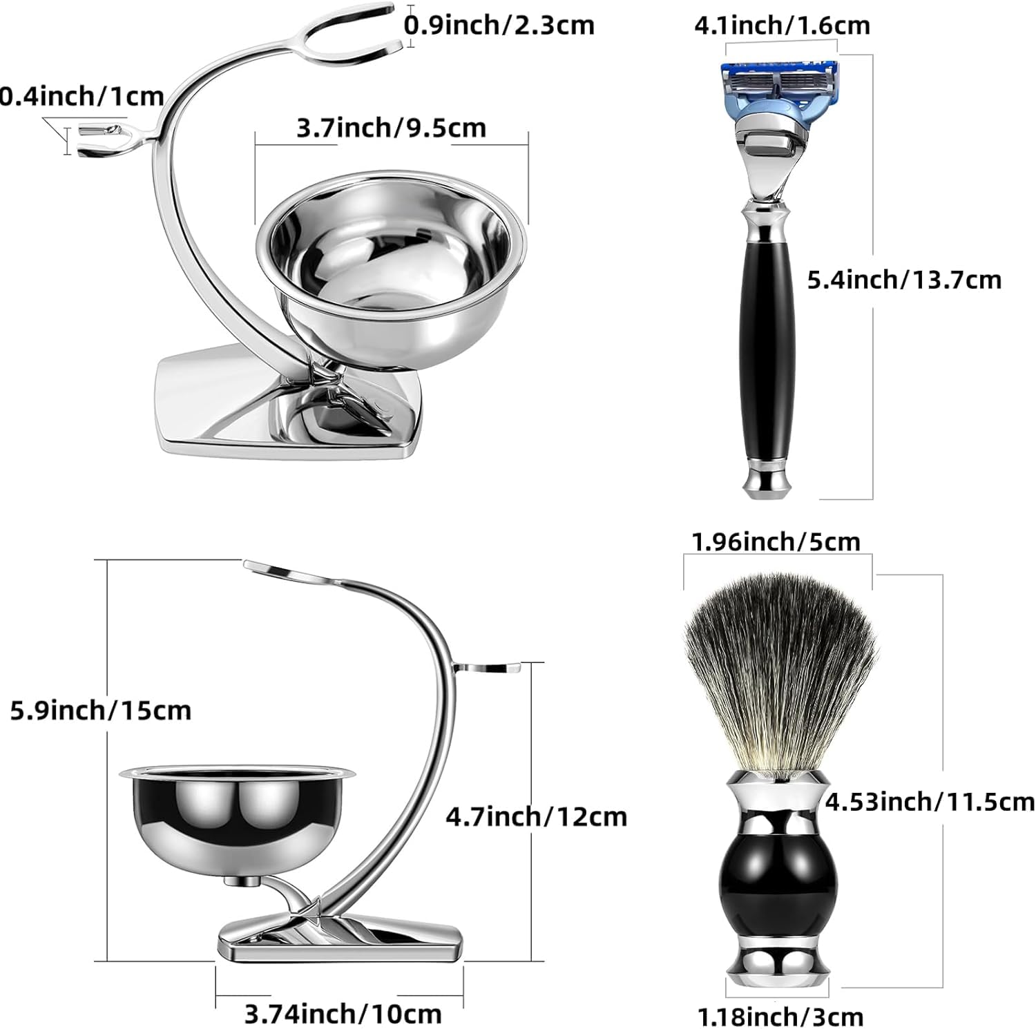 GRUTTI Premium Shaving Kit for Men, 4 in 1 Shaving Set Includes Shaving Stand & Soap Bowl &Brush, Deluxe Safety Mens Razor Holder with Non Slip Base Shaving Kit compatible with Fusion 5
