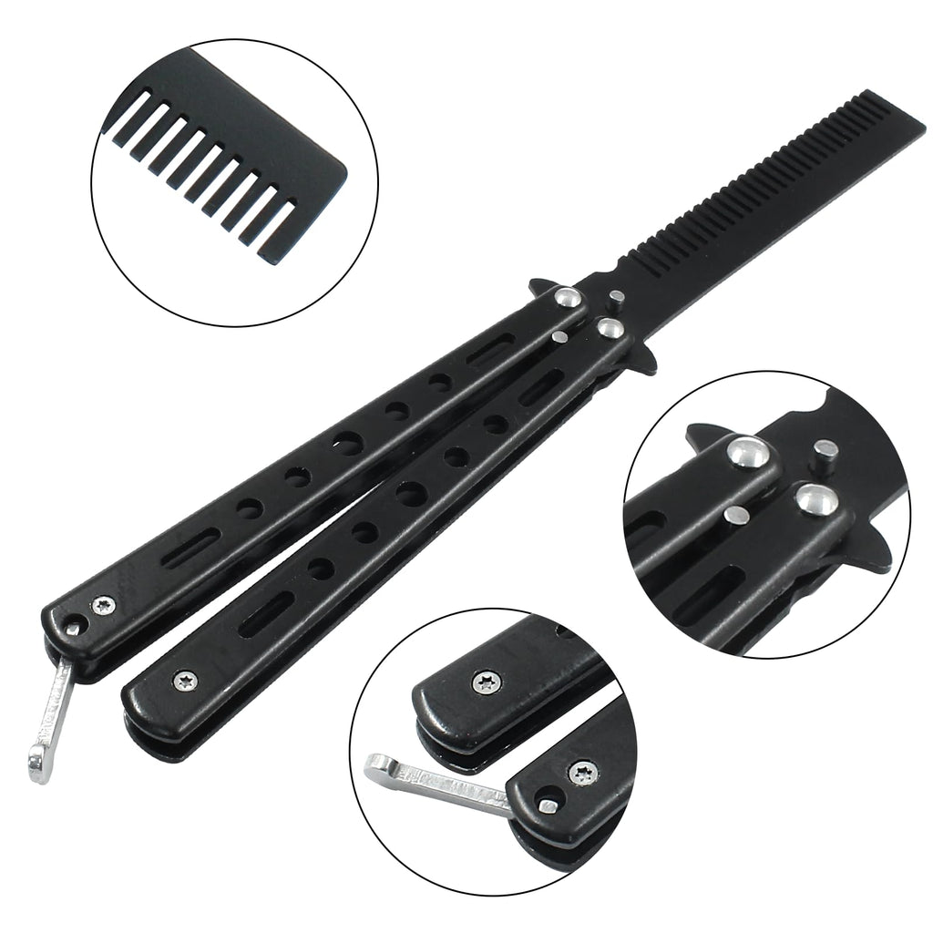 Coufce Black Stainless Steel Folding Practice Comb