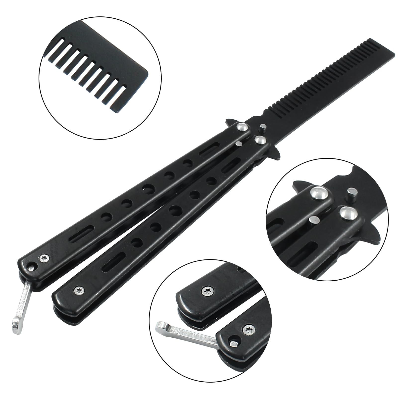 Coufce Black Stainless Steel Folding Practice Comb