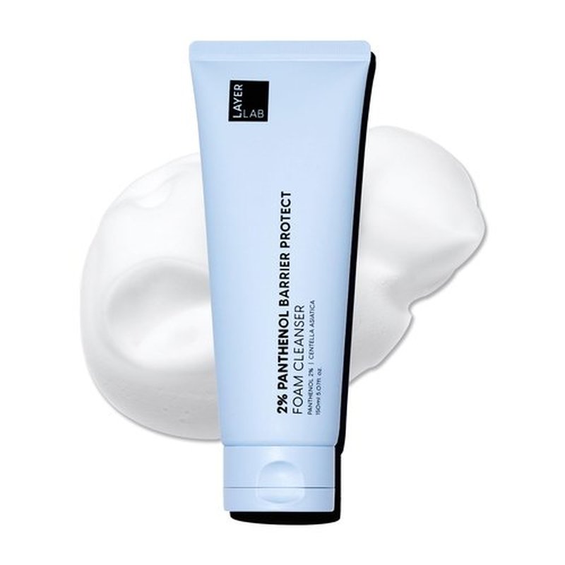 LAYERLAB Korean Face Wash with 2% Panthenol | Hydrating Foam Cleanser for Deep Pore Cleansing & Sebum Control | Helps Support Moisture Barrier, For Oily 150ml 5.07 fl oz (Blue)