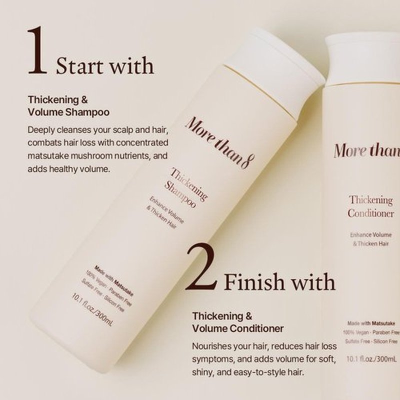 Morethan8 Korean Hair Thickening Shampoo with Matsutake mushroom, for Hair Loss and Hair growth – 300ml 100% Vegan, Paraben&Sulfate&Silicon Free - more than 8