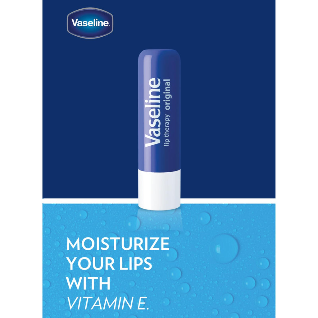 Vaseline Lip Therapy Care Original, Fast-Acting Nourishment, Ideal for Chapped, Dry, Cracked, or Damaged Lips, Lip Balm, 0.16 Ounce (Pack of 4)