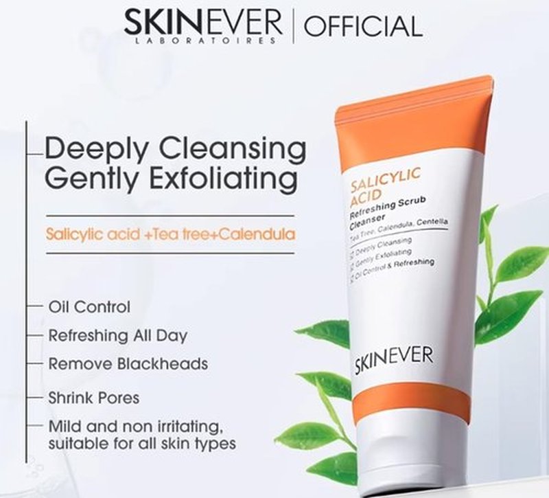 SKINEVER Salicylic Acid Face Exfoliating Scrub - Deep Cleansing for Smooth, Moisturized Skin (75 ML)