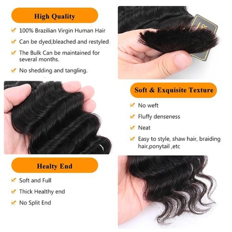 Deep Wave Bulk Hair for Braiding 18A Deep Water Wave Bulk Human Hair Brazilian Virgin Curly Human Hair 18 Inch 50g Curly Braiding for Boho Braids Micro Twist