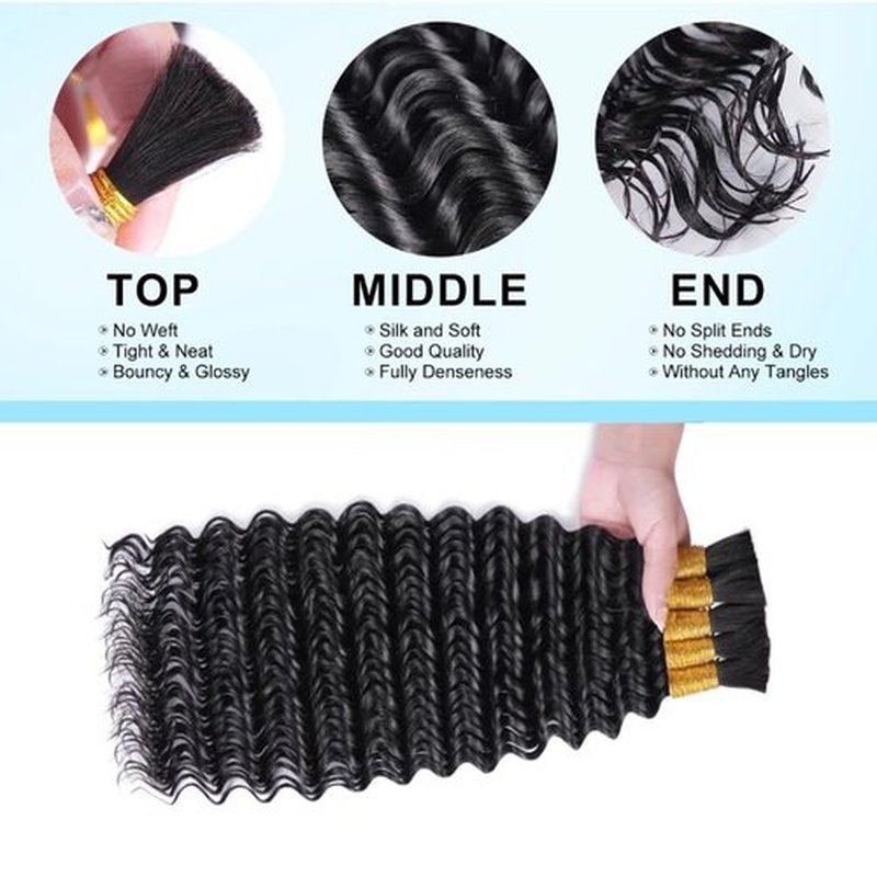 Miokimou Human Braiding Hair for Boho Braids 150g 5 Bundles/Pack 20 Inch Deep Wave Boho Hair for Braiding Knotless 12A Curly Bulk Bohemian Natural Black
