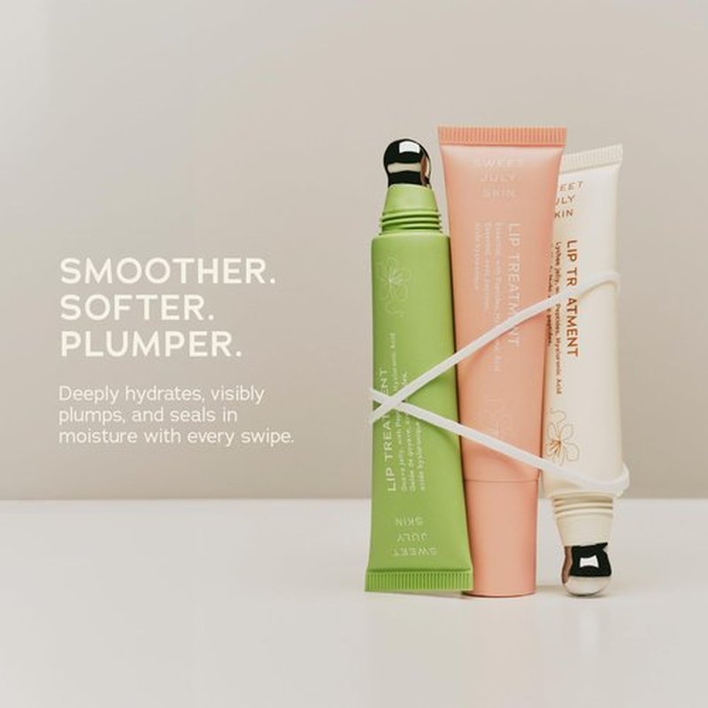 SWEET JULY SKIN Lip Treatment - Hydrating & Plumping Lip Balm with a Lip Peptide and Antioxidant Fruit Oils, Smooths & Softens, Vegan, Clean, 0.5 oz (Discovery Set)