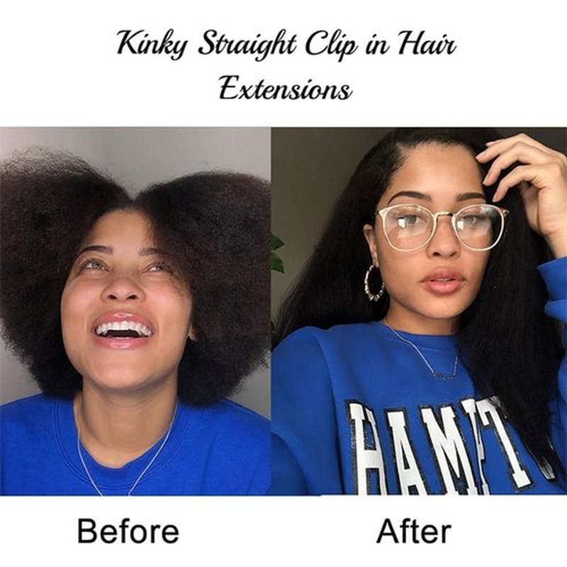 Kinky Straight Clip in Hair Extensions Real Human Hair Clip ins Natural Black Double Weft Clip ins for Women 12 Inch 120g 8pcs Kinky Straight Clip on Extensions Human Hair