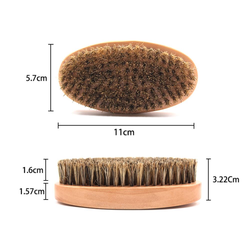 Soft Boar Bristle Moustache Brush Travel Size Beard Brush Wood Pocket Beard Brush Oval Wooden Beard Brush Facial Hair Beard Combing Brush Mustache Soften Brush for Men
