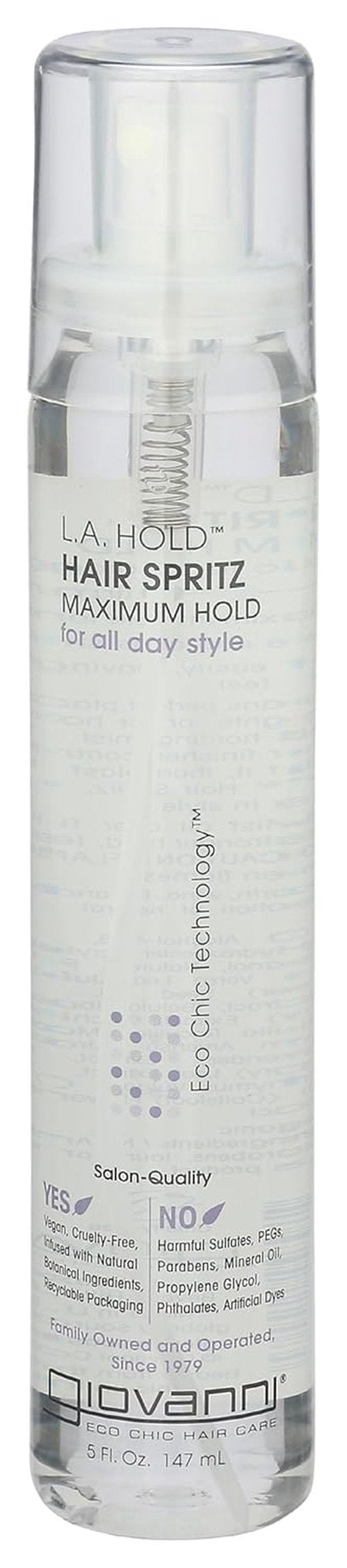 GIOVANNI L.A. Hold Hair Spritz - Lightweight Maximum Hold Styling Spray, Sulfate Free - 5 oz
