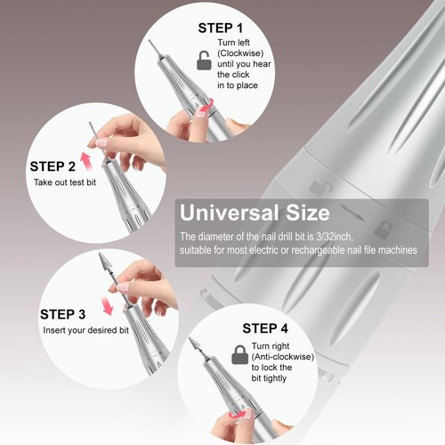 HungGato Tapered Nail Drill Bits, 3/32" Safety Drill Bit, Professional Carbide Tungsten Bit for Cuticle Dead Skin Fast Remover, Under Nail Gel Polishing for Salon & Home (Extra Coarse)