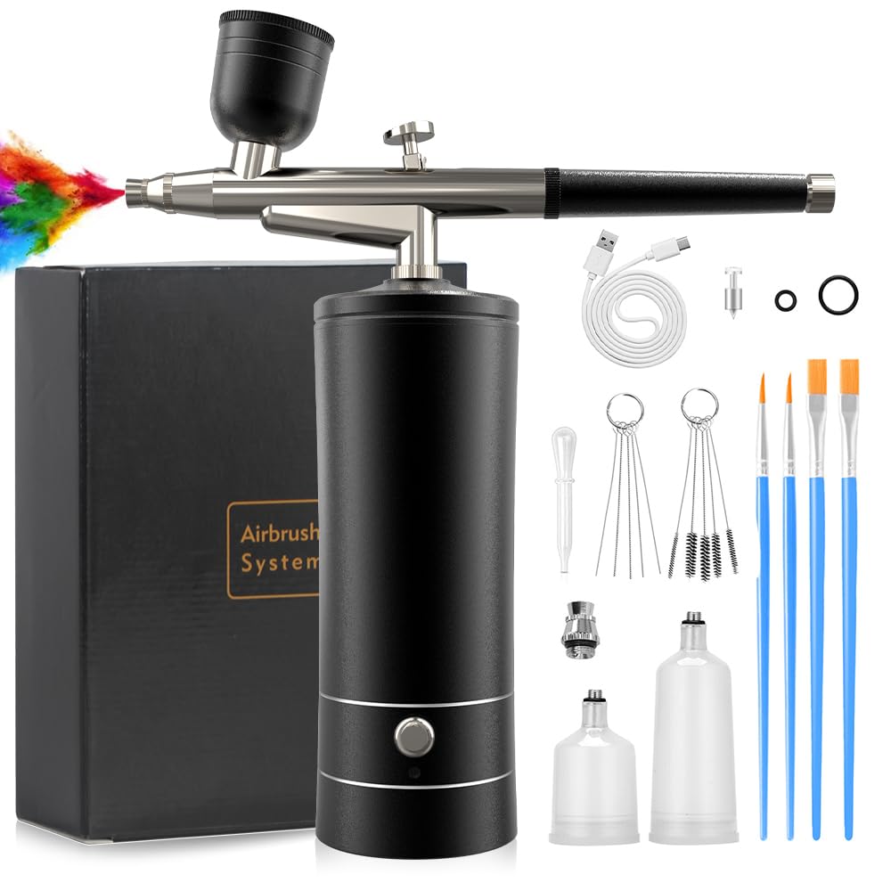 Airbrush Kit Melous Airbrush with Compressor for Nails Air brush Spray Gun for Ombre Nails, Painting, Makeup, Cake Baking, Barber, Black