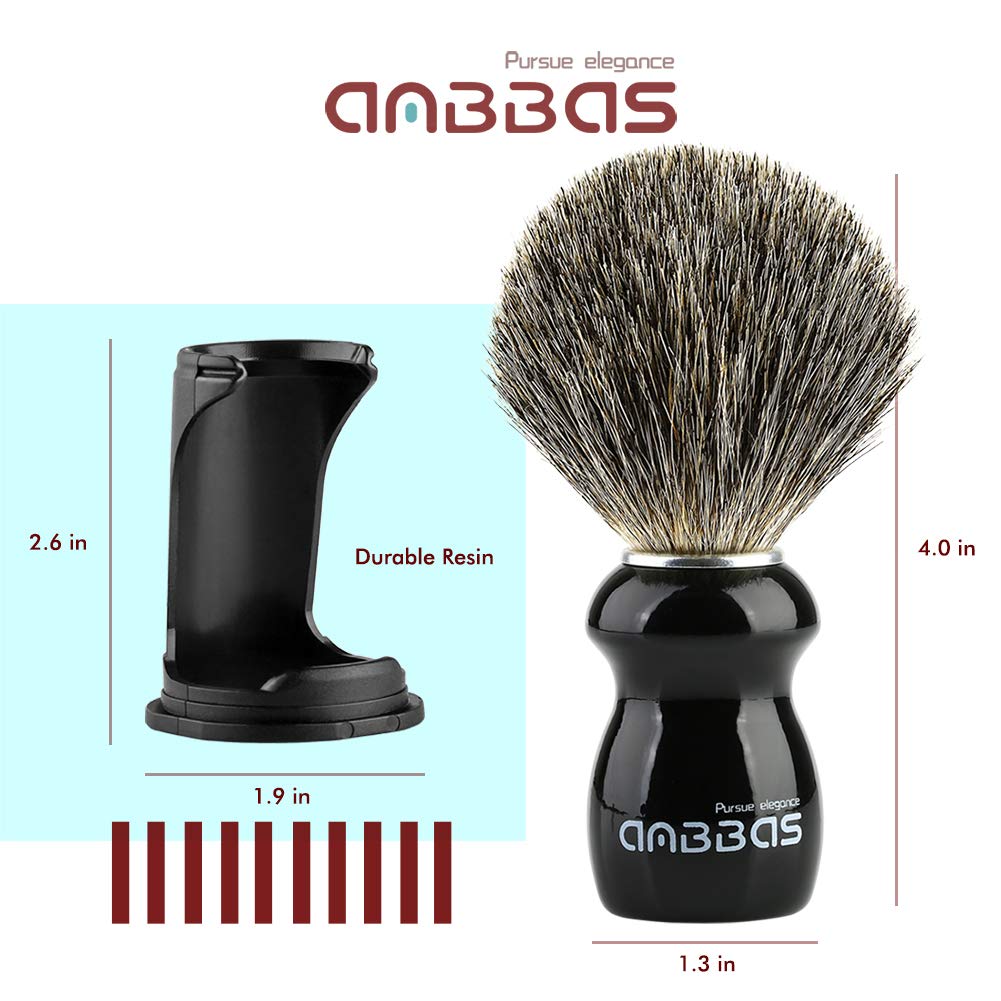 2IN1 Shaving Brush with Holder Set,Anbbas Synthetic Badger Brush with Wood Handle,Black ABS Wall Mounted Adjustable Shaving Stand for Most Wet Shave Brushes