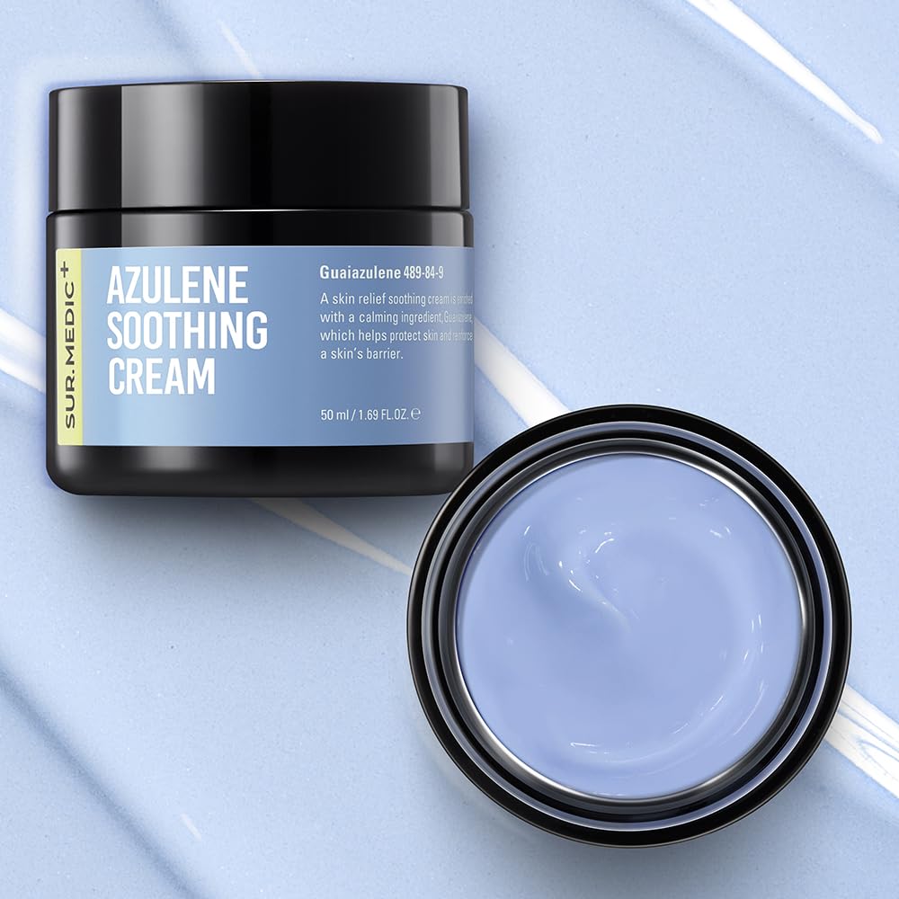 SURMEDIC AZULENE Moisturizing Soothing Cream, Calming Cream for Sensitive Skin, Daily Facial Moisturizer for Barrier Repair, Blemish Relief Care, Korean Skincare 50ml, 1.69 oz