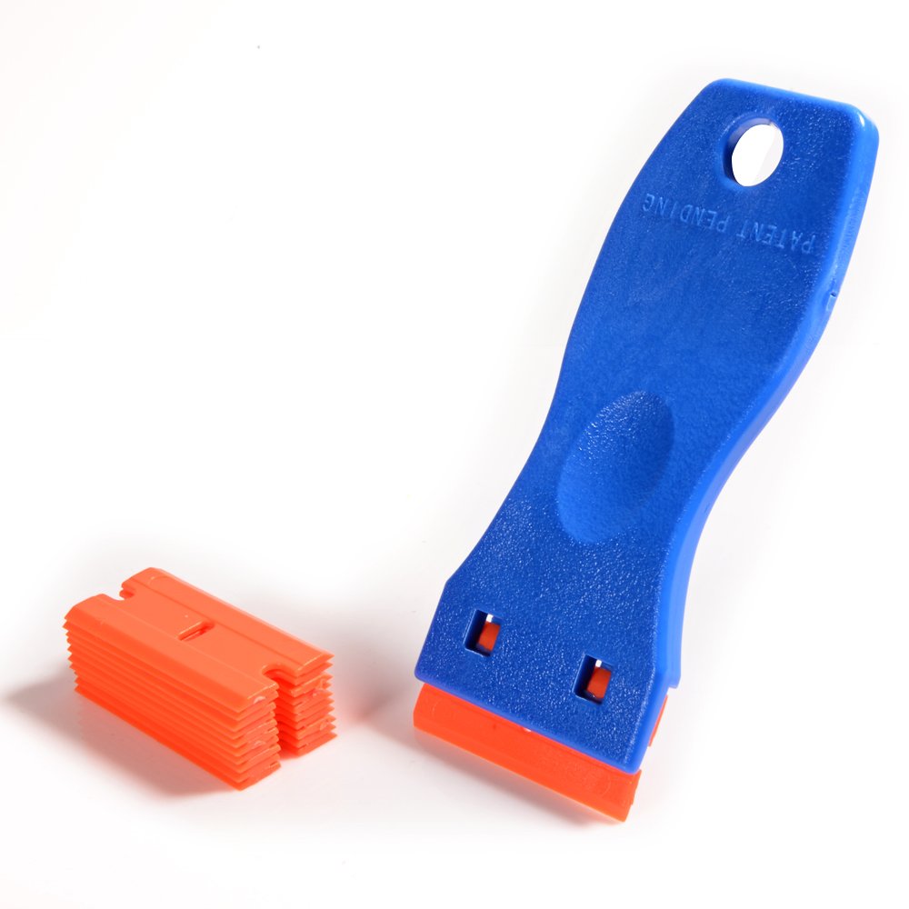 EHDIS 1.5" Plastic Razor Scraper with 10pcs Double Edged Plastic Blades for Removing Labels Stickers Decals on Glass Windows