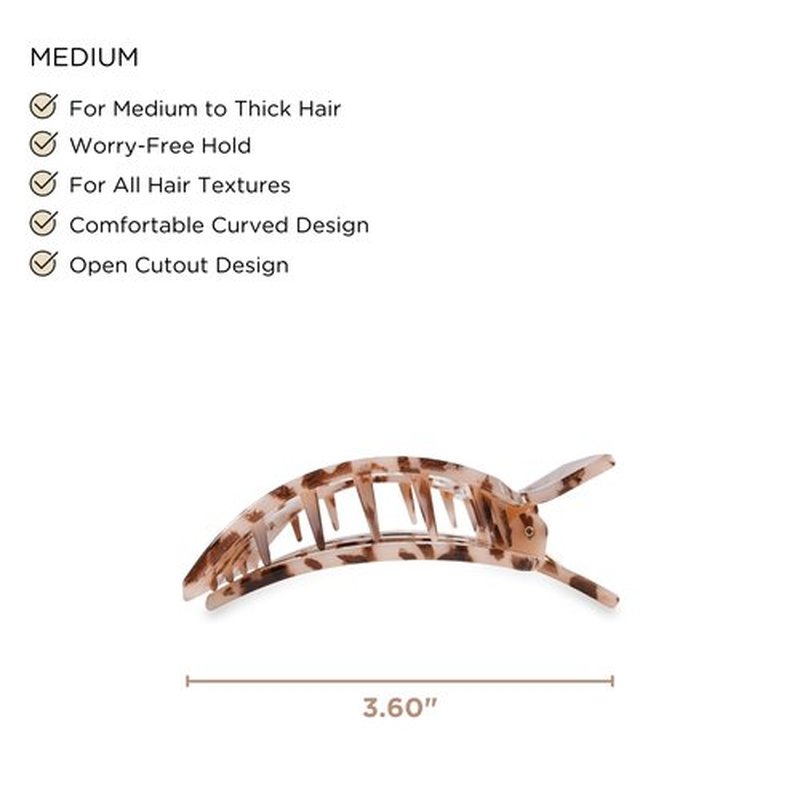 TELETIES - Medium Flat Square Clip - For Lying Down, Yoga, Driving & More - Strong Grip, Bendable Teeth, Comfortable Curved Design - Ideal for Medium Hair - Core Collection - Blonde Tortoise