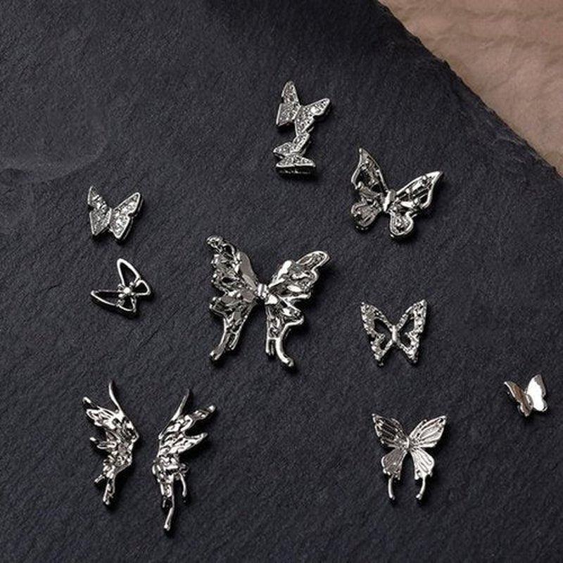 Eseres 50Pcs 3D Silver Butterfly Nail Charms for Nail Designs Y2K Nails Art Decoration DIY Crafts