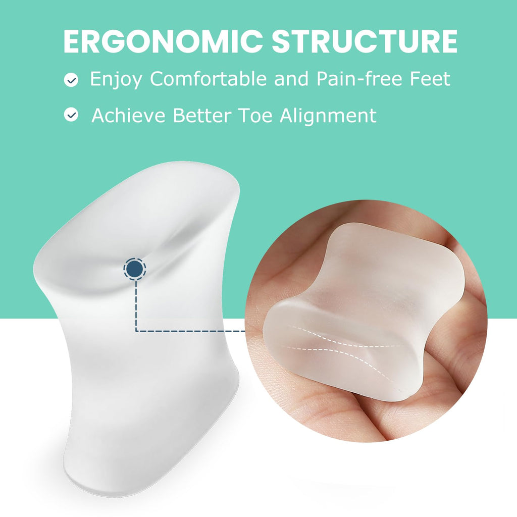 Welnove Upgraded Gel Toe Separators – 8-Pack Aloe Vera Extract Infused Silicone Toe Spacers for Straightening Overlapping Toes, Calluses – Bunion Corrector for Men and Women (Large, Clear)