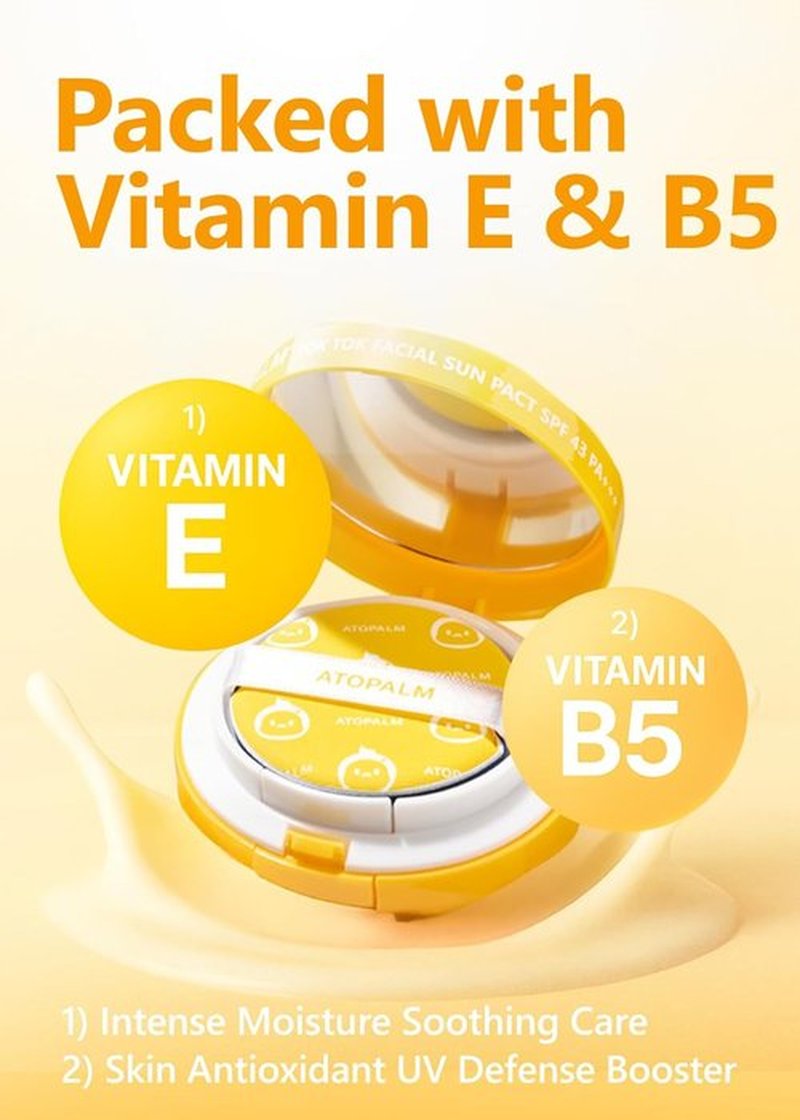 ATOPALM | Tok Tok Facial Sun Pact | SPF43 PA+++ Sunscreen Cushion for Dry, Sensitive Skin | 15g