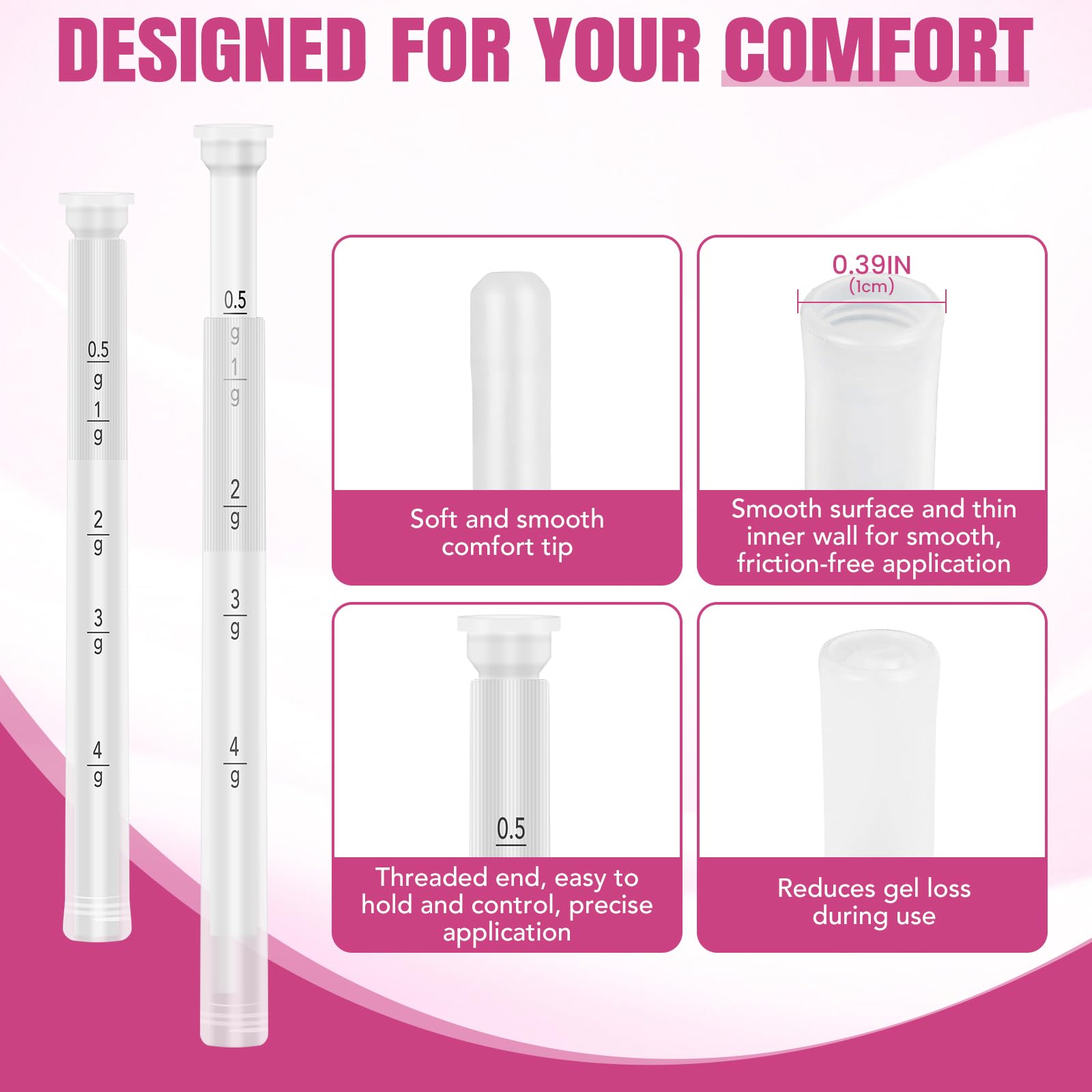30 Pack Disposable Vaginal Suppository Applicator for Women, Fits Most Lubricants Creams Gels Pills Tablet Suppositories, Threaded End, Soft & Small Tip, with Dosage Markings, Individually Wrapped