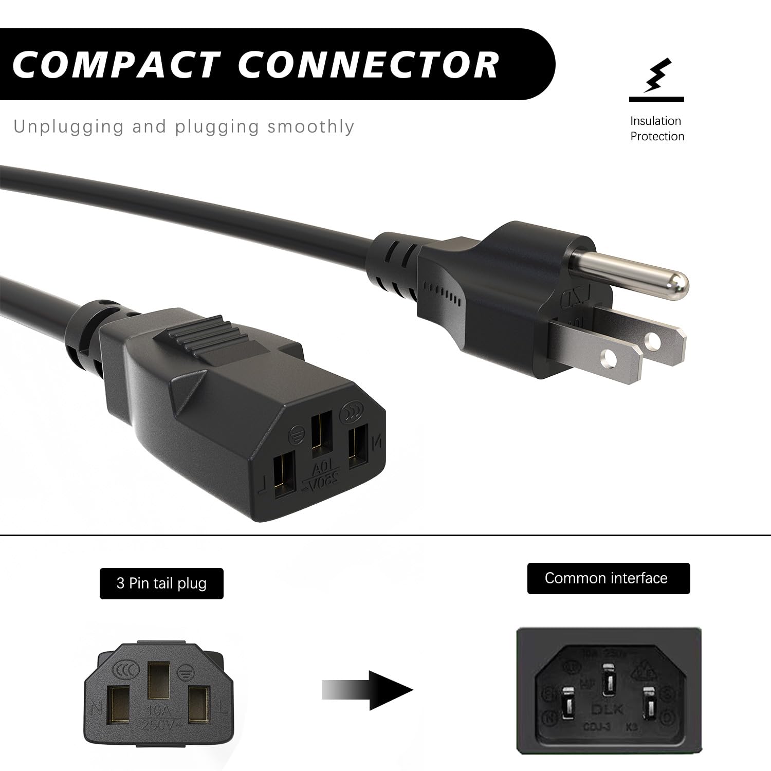 3 Prong Power Cord Compatible with Horizon Fitness Treadmills, Power Cable Replacement for BowFlex, Superfit, Sole E35 E55 F63 F80,for Goplus 2 in 1 Folding Treadmill,Computer TV ect Universal Charger