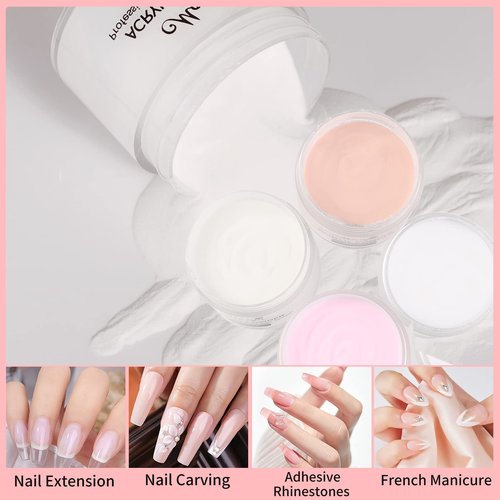 Monja Acrylic Powder - 4PCS 30g Professional Colored Acrylic Nail Powder for Acrylic Nails Extension 3D Nail Art Acrylic Polymer Powder Manicure Salon DIY No Need Nail Lamp