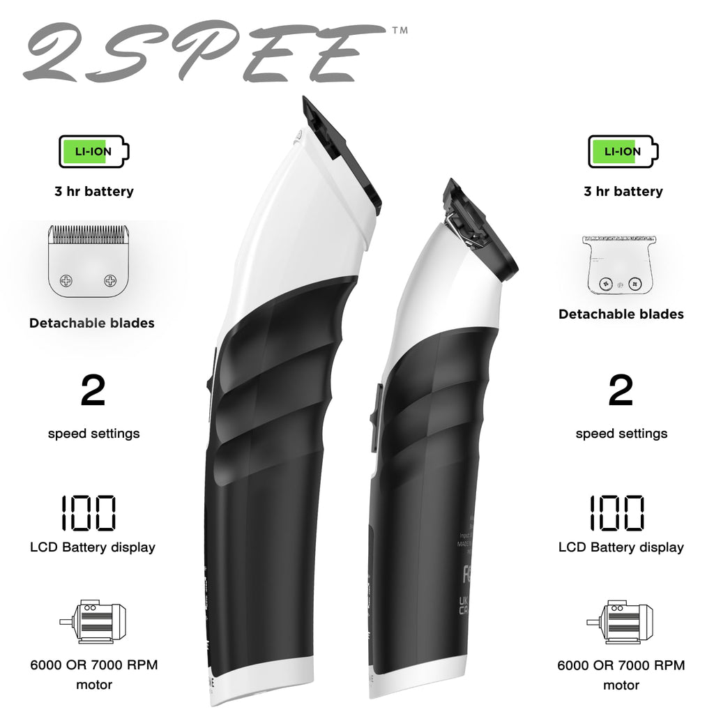 Supreme Trimmer 2-in-1 2Spee Beard Trimmer & Hair Clipper Combo | Removable Blades, 2 Speeds, LCD Display | Cordless Professional Barber Tools - Easy Color Coded Clipper Guide Combs | STB280 (White)