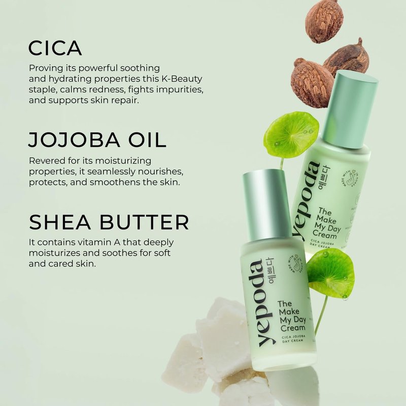 Yepoda Make My Day Cream – Hydrating Daily Moisturizer with Cica, Nourishing Vegan Korean Face Cream for Radiant-Looking Skin, Suitable for All Skin Types, 1.69 fl oz