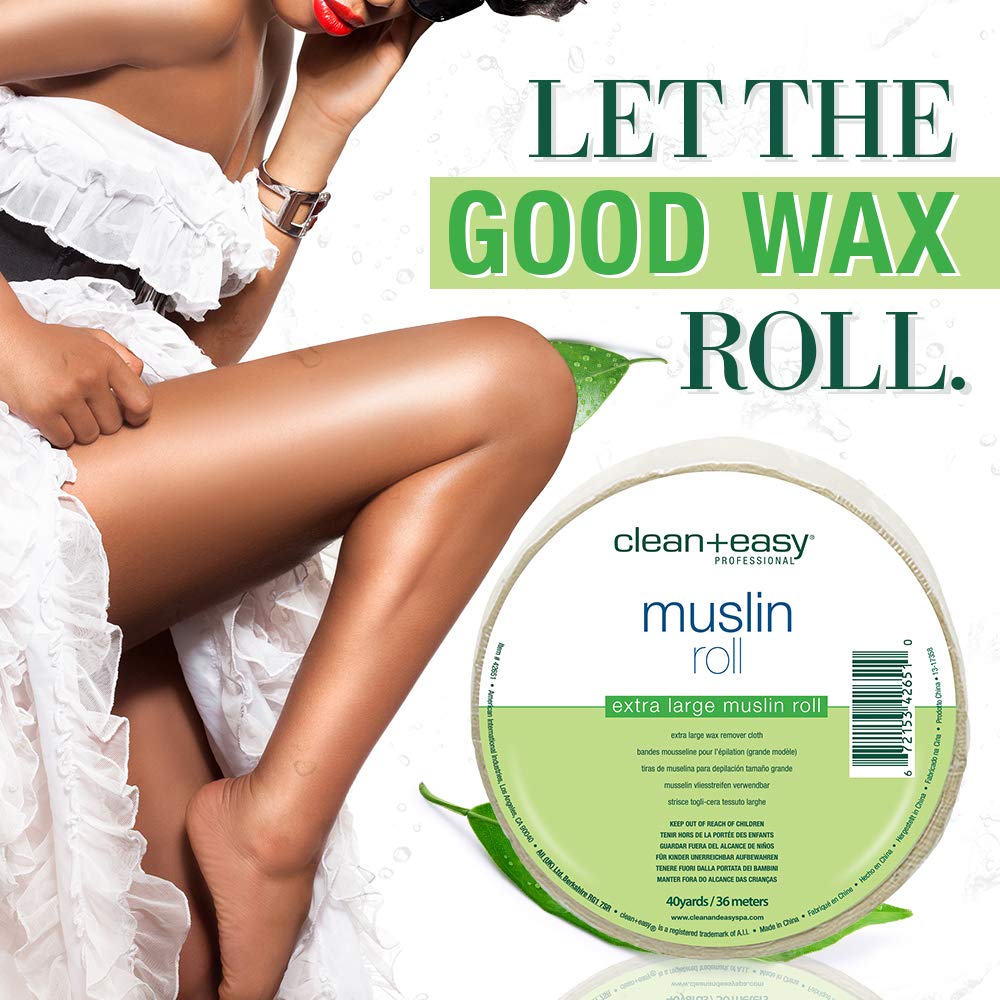 Clean + Easy Muslin Wax Strips – Extra Large Wax Strip Roll for Full Body & Facial Hair Removal, 3.5" x 40 Yards
