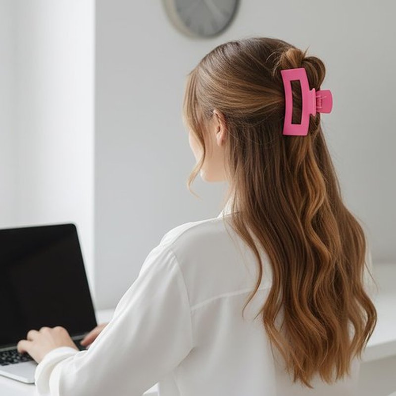 JGQUR 8pcs Hair Clips and Scrunchies Set for Women – 4 Non-Slip Matte Medium Claw Clips, 4 Large Satin Scrunchies, Hair Accessories for Thick Thin Hair, Party, Daily Use (Pink Colors Set)
