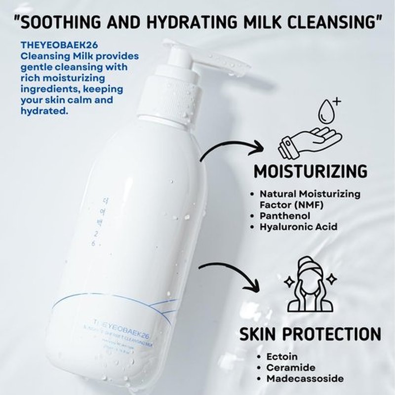 THEYEOBAEK26 Korean Cleansing Milk for Face – Gentle Facial Cleanser for Dry & Sensitive Skin, Hydrating Makeup Remover, 6.76 Fl Oz (200ml)