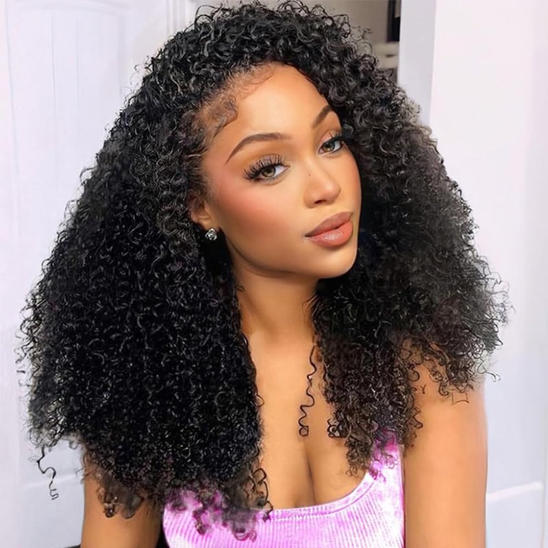 UWLK Kinky Curly Half Wig Human Hair 200 Density Upgrade 3 IN 1 Seamless Flip Over Half Wig Beginner Friendly Glueless Wear and Go Half Up Half Down Headband Wig Human Hair