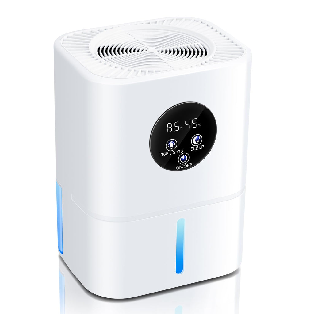 Dehumidifier,37 OZ Small Quiet Dehumidifiers with Auto Shut Off,7 Colors LED Light,Digital Display,Sleep Modes,Intelligent Remote Control for Home (1000 sq.ft),Bathroom,Bedroom, Basement (White)