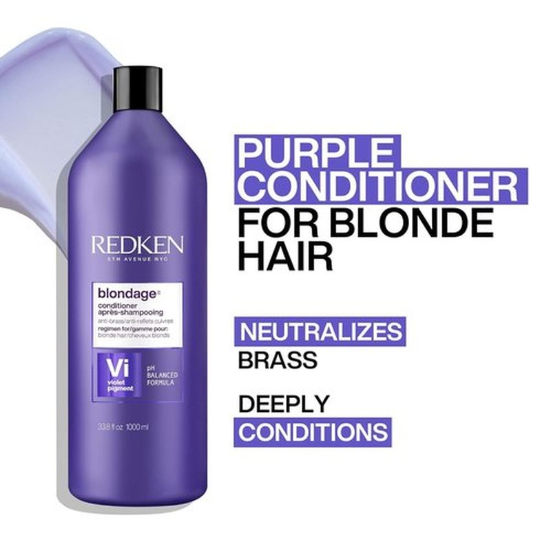 Redken Blondage Purple Conditioner - Tones & Moisturizes Brassy Blonde Hair | 33.8 Fl Oz