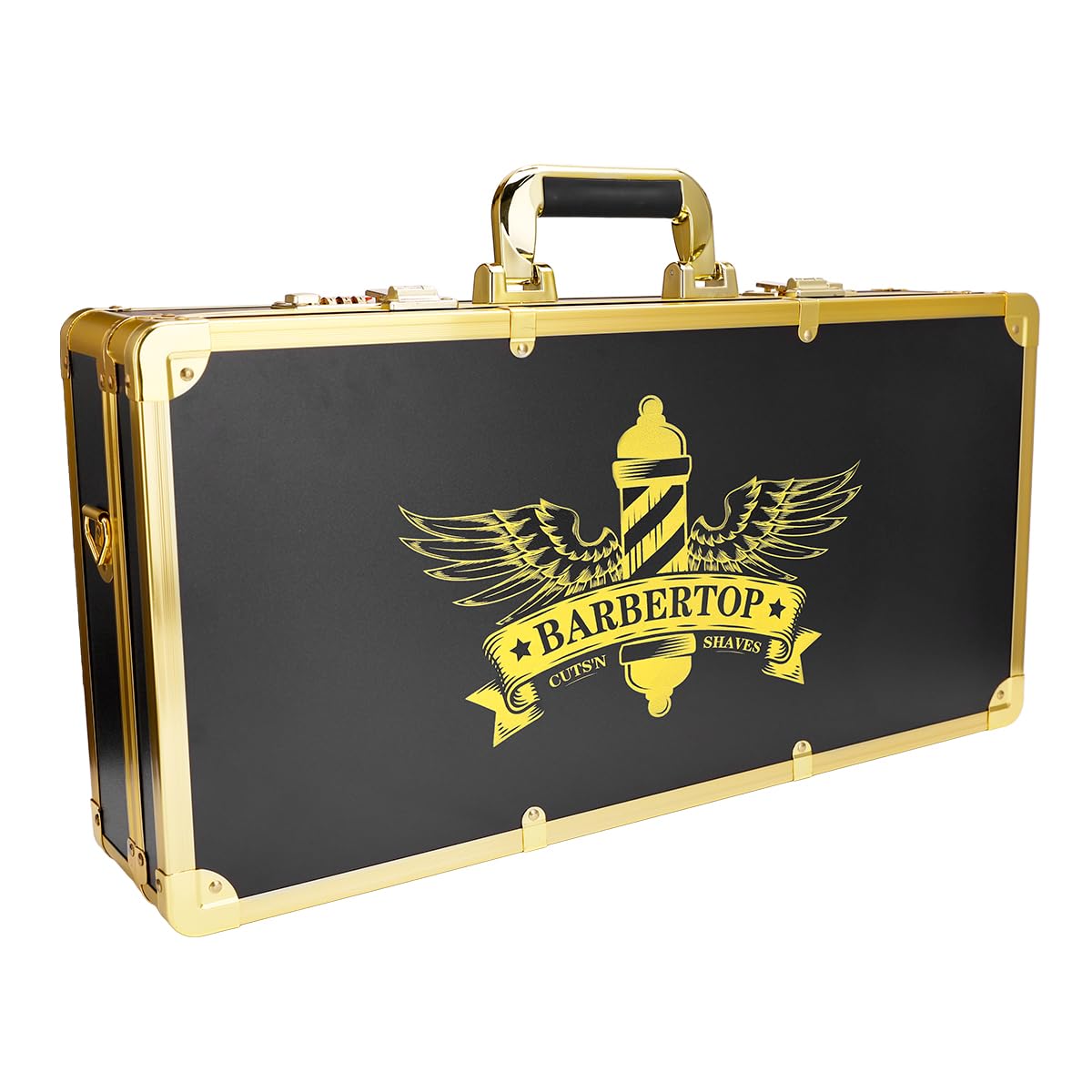 Professional Barber Supplies Case, Barber Cases for Clippers and Supplies, Hairdressing Tools Storage Case with Handle and Secure Numlock, Barber Travel (Golden)