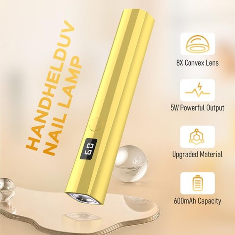 Hoonyn Handheld UV Nail Lamp, 5W Sparkly UV Light for Gel Nails, Portable LED Nail Lamp, Mini Nail Dryer with LCD Screen, USB Nail Light for Fast Curing (Gold)