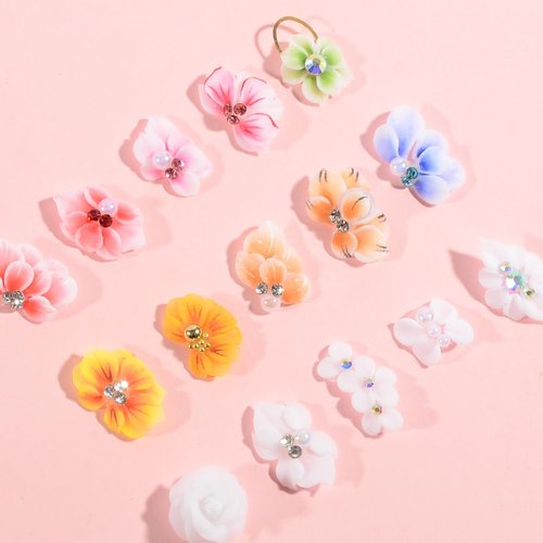 30 Pieces of 3D Flower Nail Art Charm Handmade Acrylic Flowers, Mixing 15 Designs of Summer Nail Water Drops Crystal Acrylic Flower Nail Art Charm for Women's Nail Decoration Gift