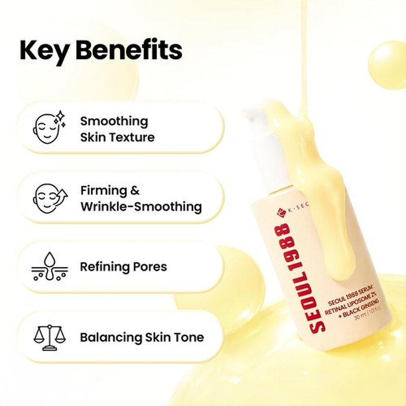 K-SECRET SEOUL 1988 Retinal Serum - Advanced 2% Retinal Liposome & 58% Black Ginseng Extract | Fine Lines & Texture Care, 30ml / 1.01 fl oz