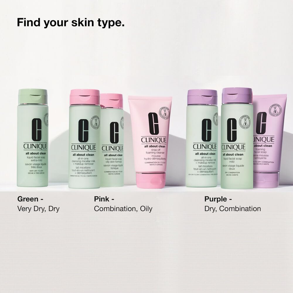 Clinique All About Clean Liquid Facial Soap | Gentle Face Cleanser For Oily Skin | Type 3 & 4 Face Wash | Step 1 in 3-Step Skin Care Routine, 13.5 Fl Oz