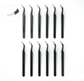 12 Pieces Tweezers for Crafting Stainless Steel Curved Pointed Tweezers with Protective Cover for Rhinestones Dried Flowers Craft Stickers Eyelash Extension Jewelry Making(Black)