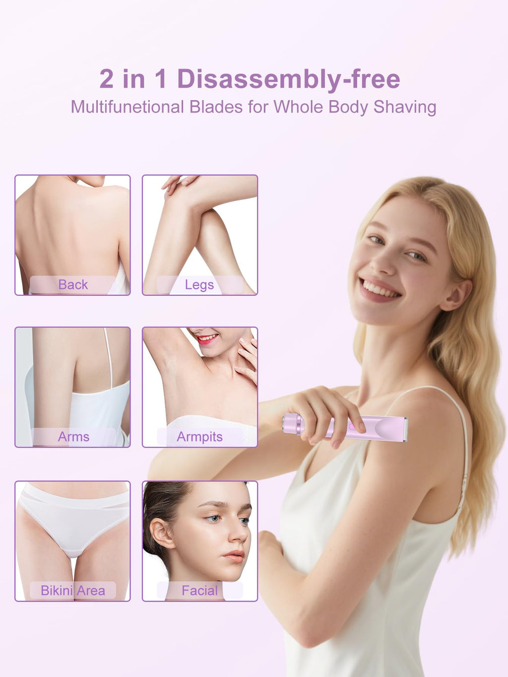Joigivit 2 in 1 Bikini Trimmer for Women Dual Head Shaver Electric Razors Lady Pubic Hair, Ipx7 Waterproof Bikini Underarm Arms Leg Face Body
