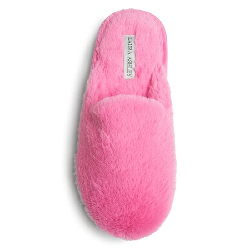Laura Ashley Scuff Slippers, Plush Animal Print Slip-Ons for Women with Memory Foam Insole, Fuschia Pink Medium
