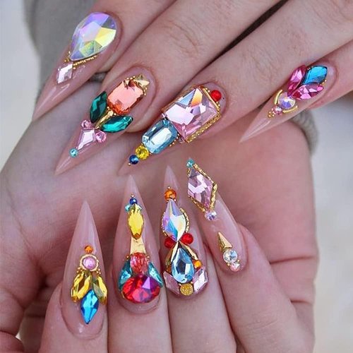 50pcs Colorful Rhinestone Crystals Points with Butterfly, Star, Heart, Geometric Shapes suitable for Nails & Crafts