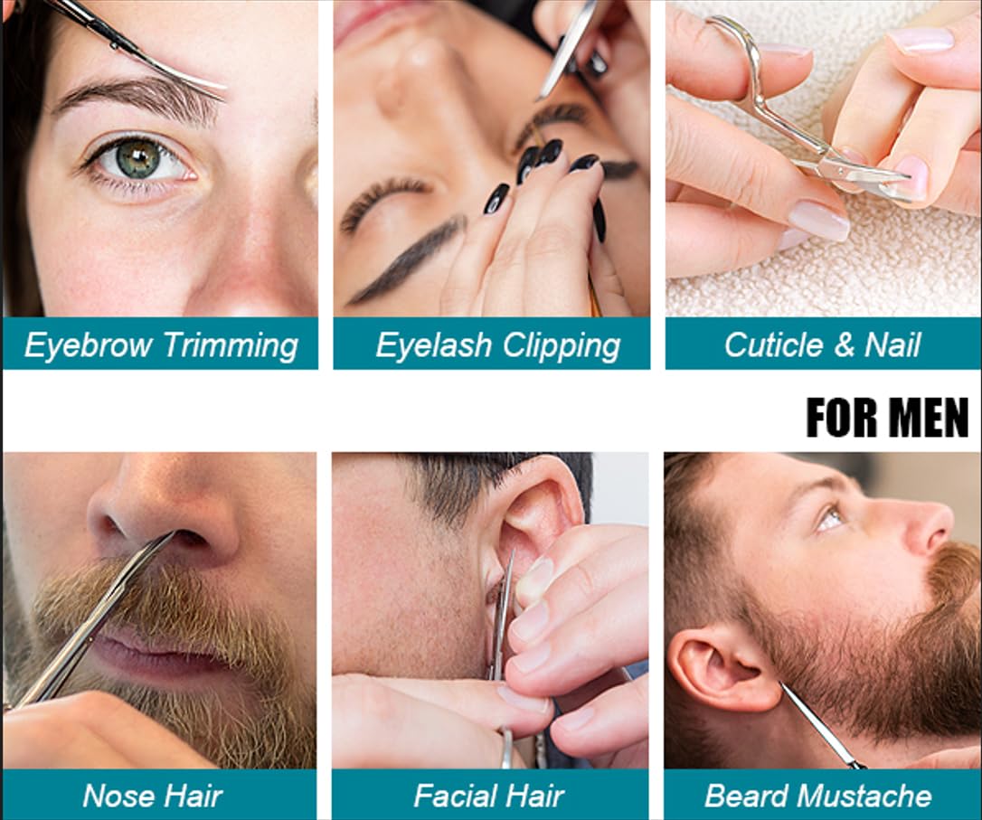 Suvorna Eyebrow Scissors for Women - Small Scissors for Beard, Mustache, Facial, EyeLash, Nose & Ear Hair - Eyebrow Trimmer for Women and Men, brow scissors for barbers and professionals