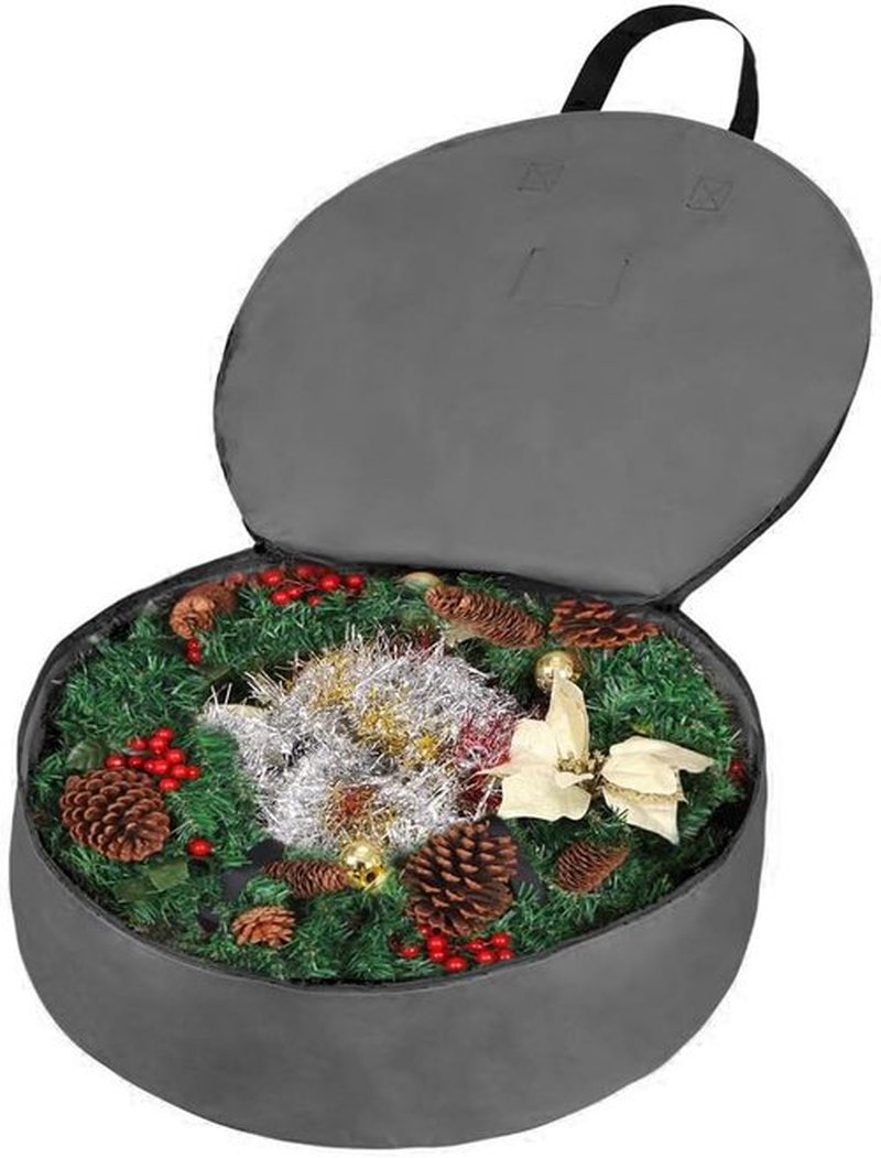 Primode Heavy Duty Christmas Wreath Storage Bag - Durable 600D Oxford Polyester, 24" Gray Holder