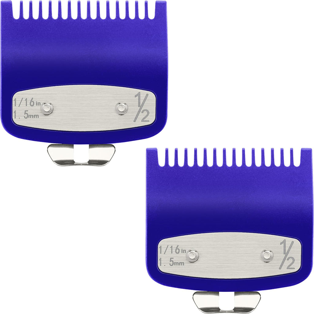 2 Pack Clipper Guards Set, Compatible with wahl 1/2 clipper guards, Guide Comb Attachment 1/16" 1.5mm Metal Hair Clipper Guards Set Replacement and Trimmer accessories, for Barbers and Stylists, Blue