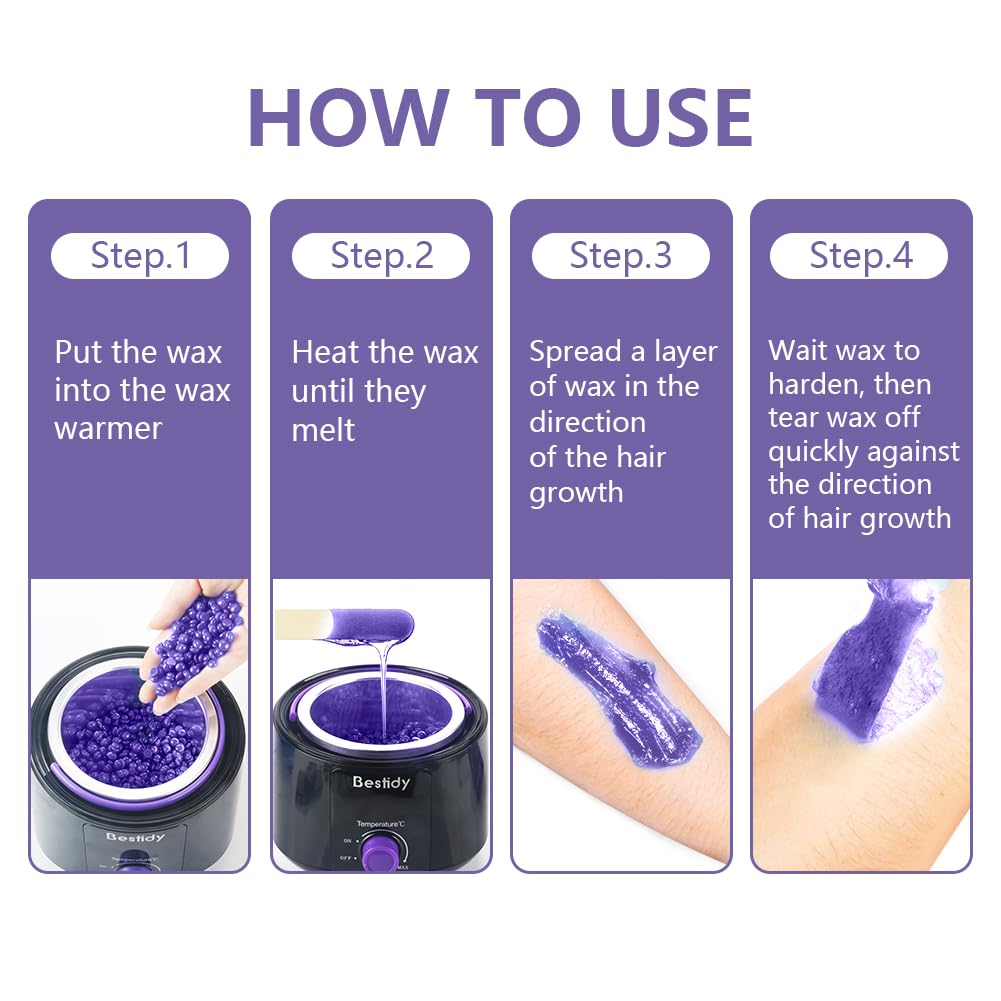 Bestidy Hard Wax Beads for Hair Removal, Waxing Beads for Coarse Hair, 1000g Refill Wax Beads for Wax Warmer, Home Waxing for All Body and Brazilian Bikini Areas, Women Men (35.27 Ounce, Purple)