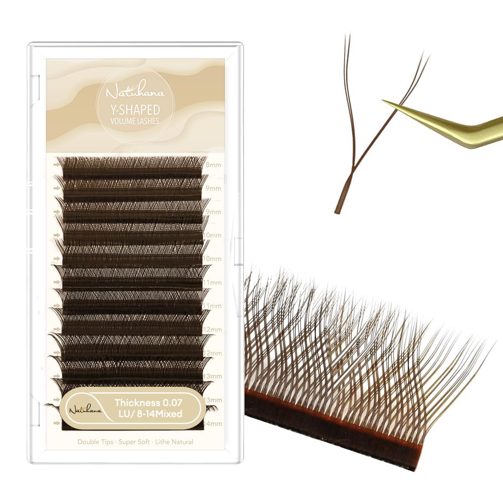 NATUHANA YY Lash Extensions 0.07 L/M Curl 8-14mm Mix Premade Fan 4D Y Brown