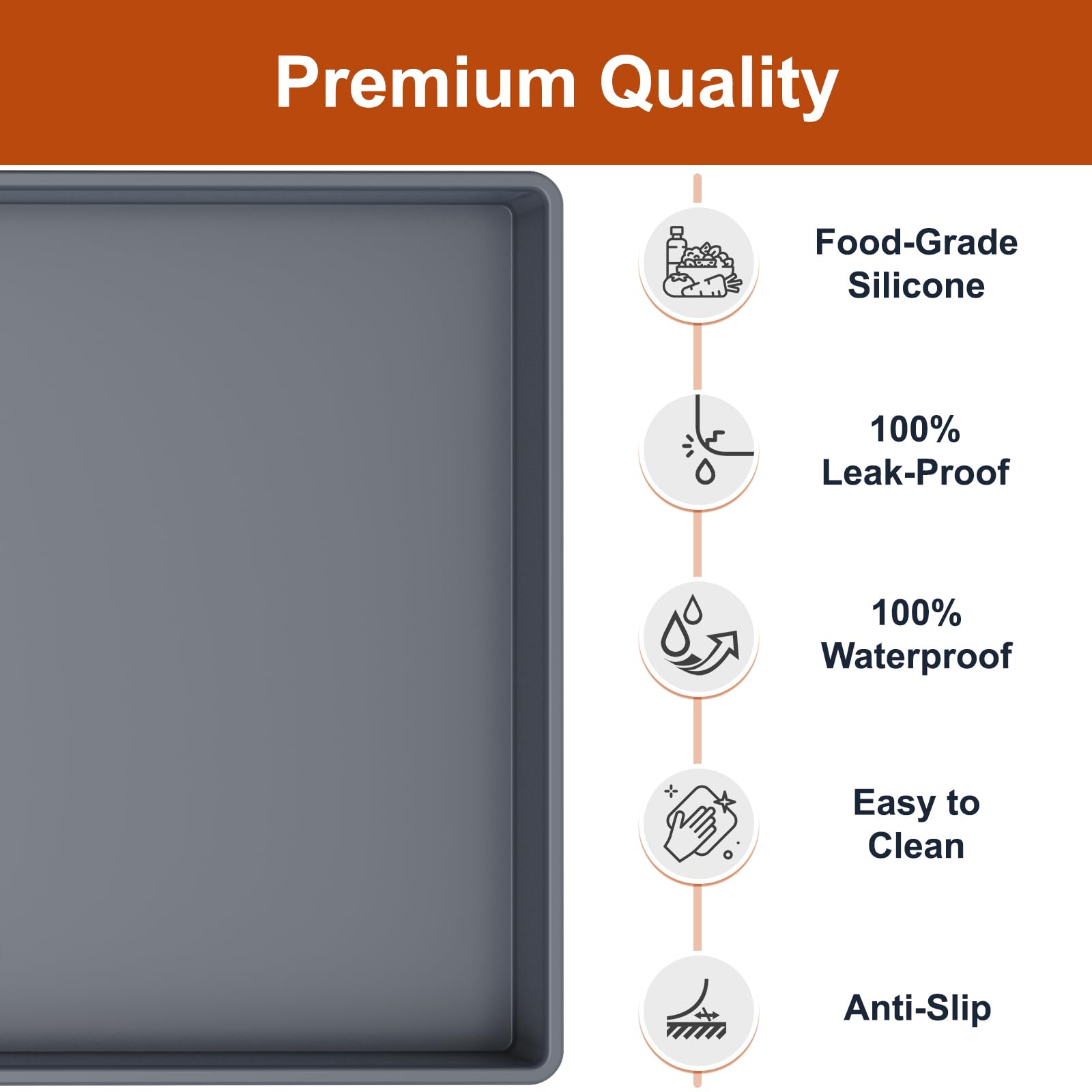 ukeetap Extra Thick Silicone Mat Waterproof with Raised Edge 19” x 12”, BPA Free Non-Slip Dog & Cat Food Mat, Feeding Mat for Food and Water Bowls, Spill Proof Mat to Protect Floors, Gray