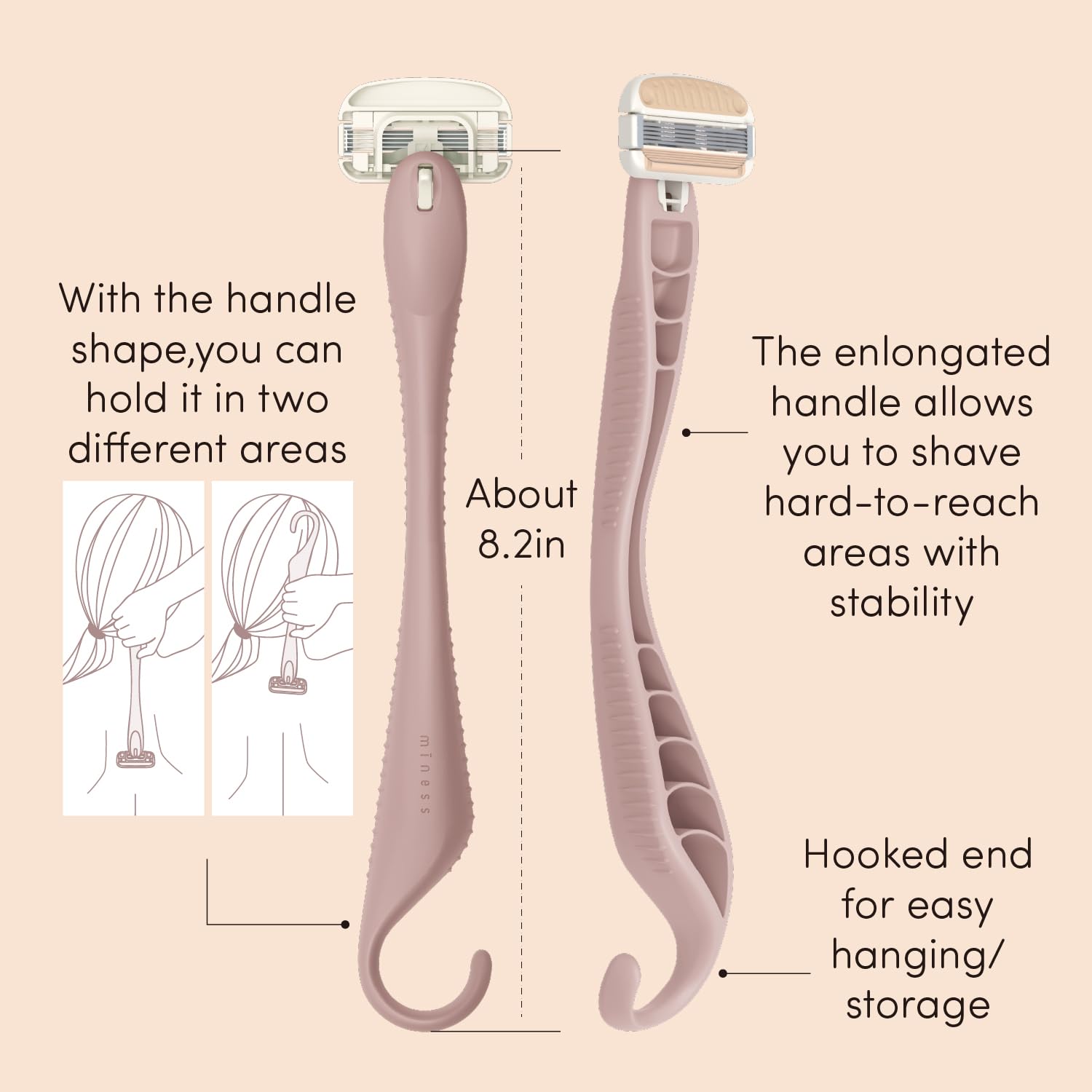 Kai Miness Extended Reach Body Razor, Gentle Beauty Groomer for Hair Removal, Ideal for Shaving in Hard-to-Reach Areas, Japanese Steel Removes Body Hair